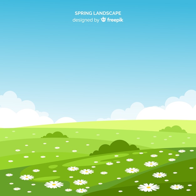 Vector flower field spring landscape