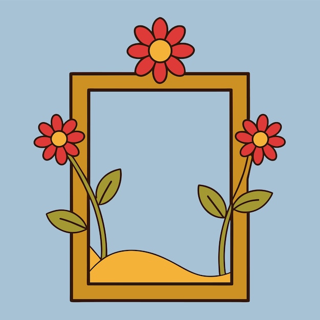 Flower flora border frame hand drawn cartoon sticker icon concept isolated illustration