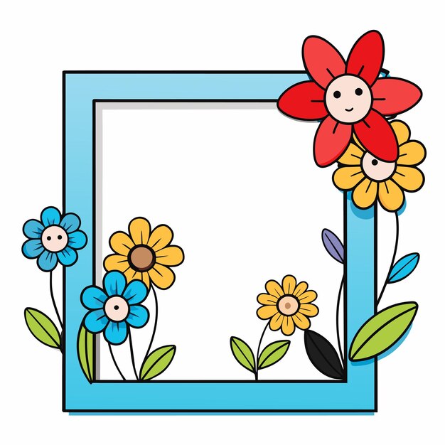 Flower flora border frame hand drawn cartoon sticker icon concept isolated illustration