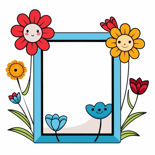 꽃 식물 국경 프레임 손으로 그린 만화 스티커 아이콘 개념 고립된 일러스트레이션