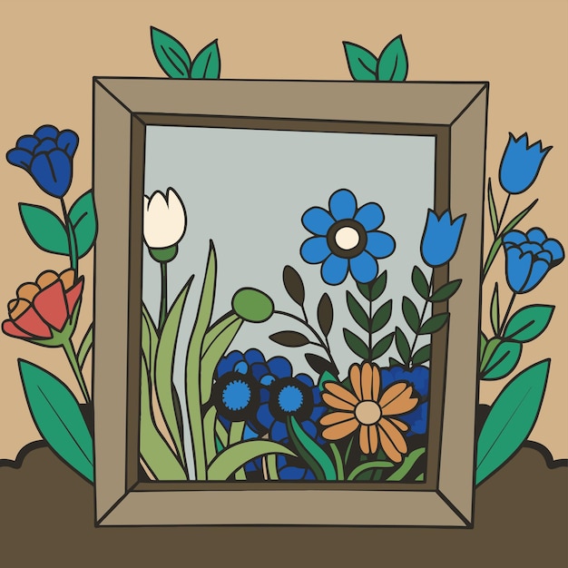 Flower flora border frame hand drawn cartoon sticker icon concept isolated illustration