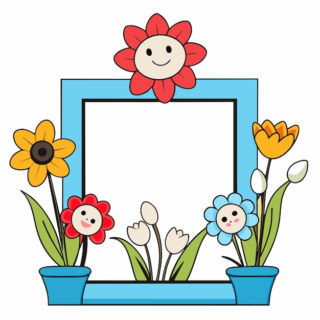 Vector flower flora border frame hand drawn cartoon sticker icon concept isolated illustration