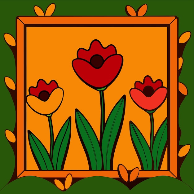 Flower flora border frame hand drawn cartoon sticker icon concept isolato illustration