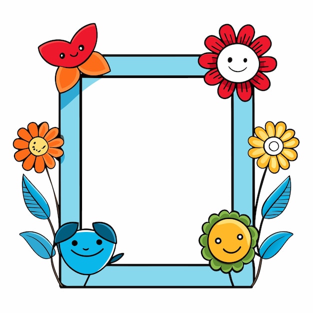 Vector flower flora border frame hand drawn cartoon sticker icon concept isolated illustration