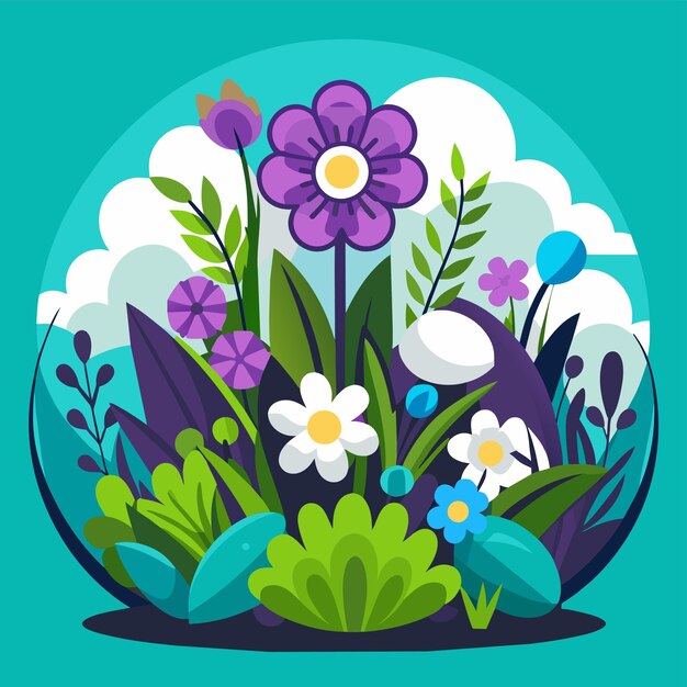 Vector flower flora border frame hand drawn cartoon sticker icon concept isolated illustration