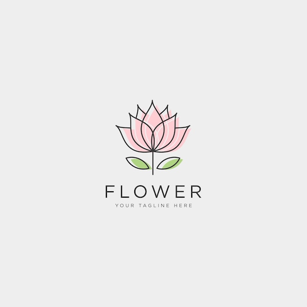 Flower floral line beauty premium simple logo template vector icon element