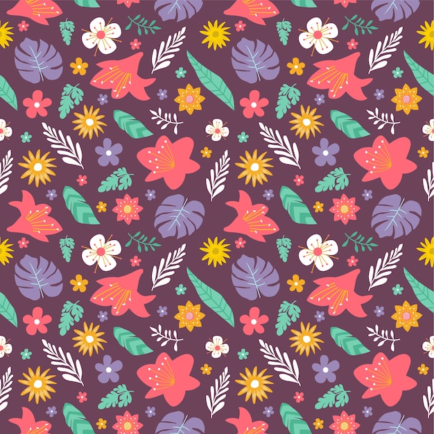 flower and foliage colorful seamless pattern