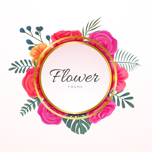 Flower Frame Gold line rounded badge template