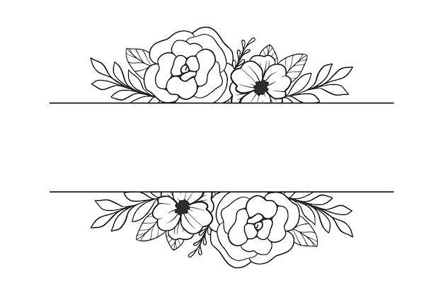 Cornice di fiori. bordo floreale disegnato a mano, foglie e fiori per inviti e biglietti di nozze