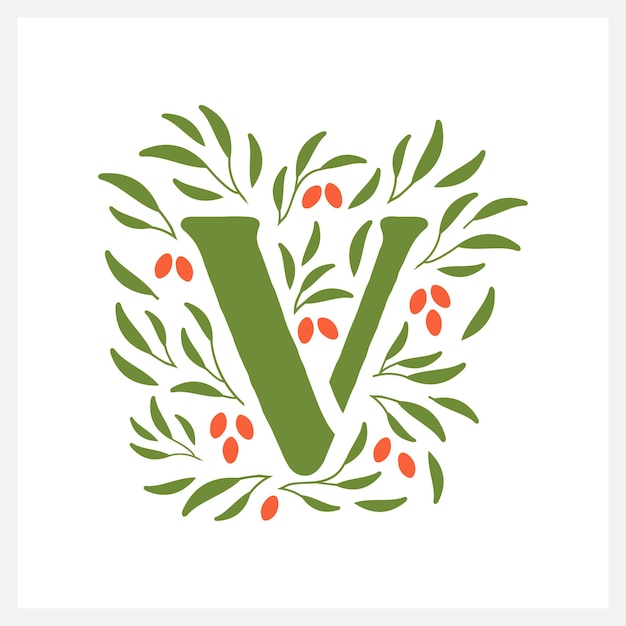 Vettore fiore cornice lettera v logo floreale design