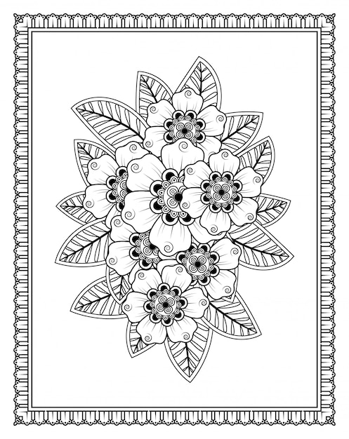 Flower frame in mehndi style.