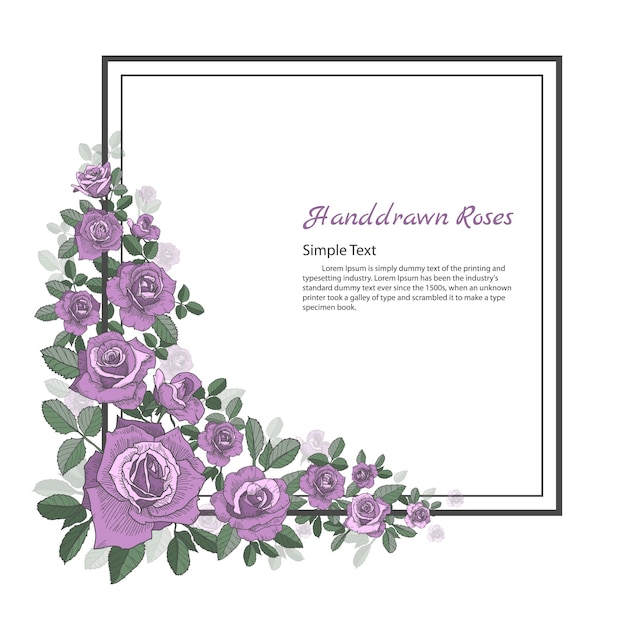 Vector flower frame of rose. drawing and sketch on white background.