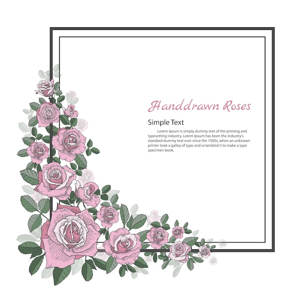 Vector flower frame of rose. drawing and sketch on white background.