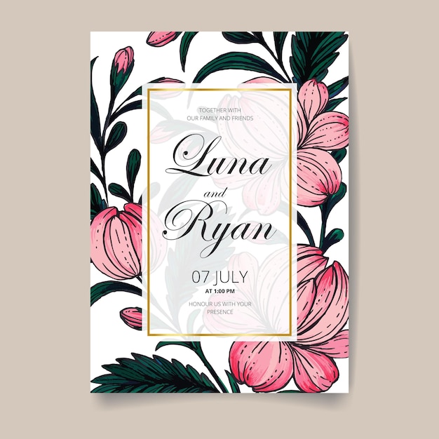 Flower frame a wedding invitation template with hand drawn watercolor flowers vector illustration.