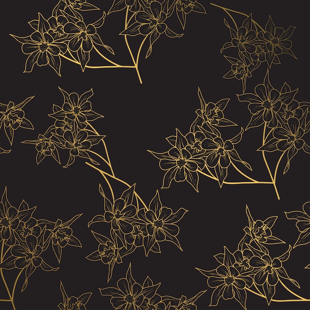 Vector flower gold seamless pattern