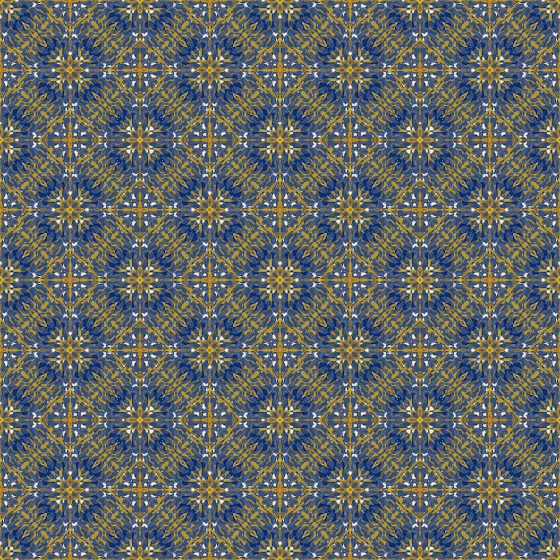 Flower gold yellow abstract on blue background seamless pattern background art fabric and ethnic illustration fashion design