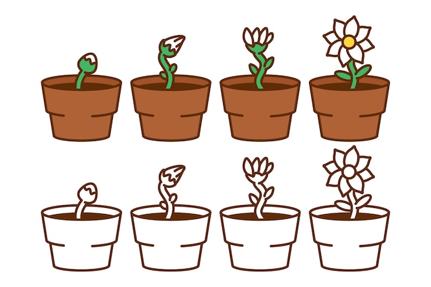Illustrazione del fumetto del vettore di crescita del fiore isolata su sfondo bianco