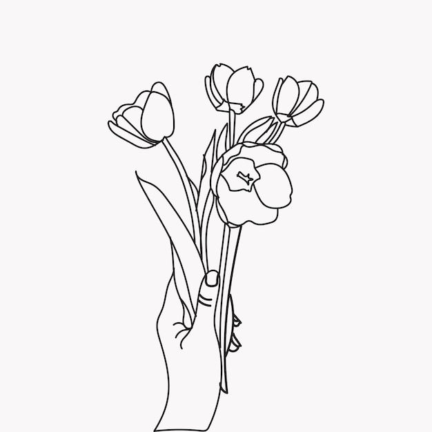 Flower in hand line art vector illustration