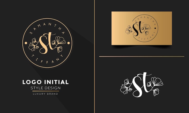 Flower handwriting logo design initial letter st vector logo for women's beauty salon massage cosmetic or spa brand