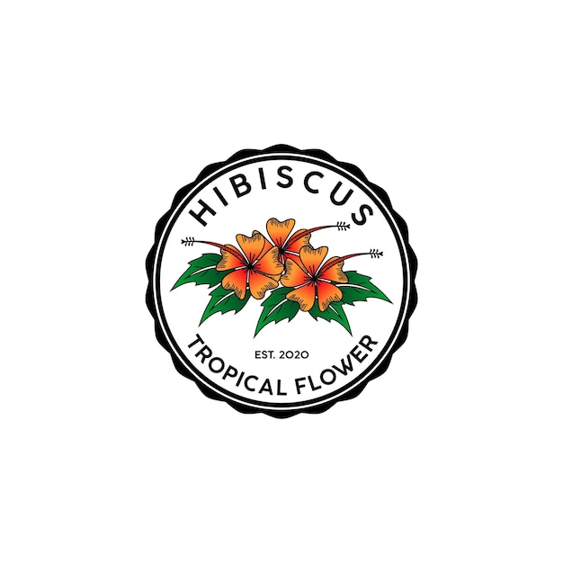 flower hibiscus badge vector logo design