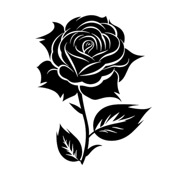 Vector flower icon black and white silhouette of a rose rose icon