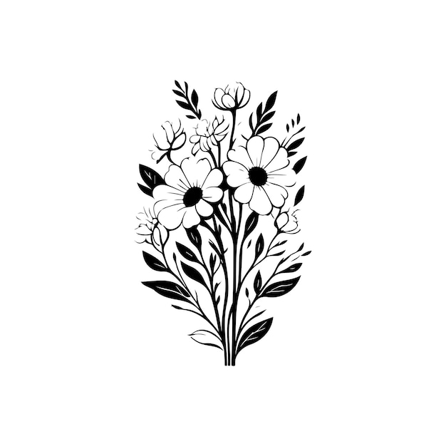 フラワーアイコンの手描き黒い色の女性の日ロゴのベクトル要素とシンボル