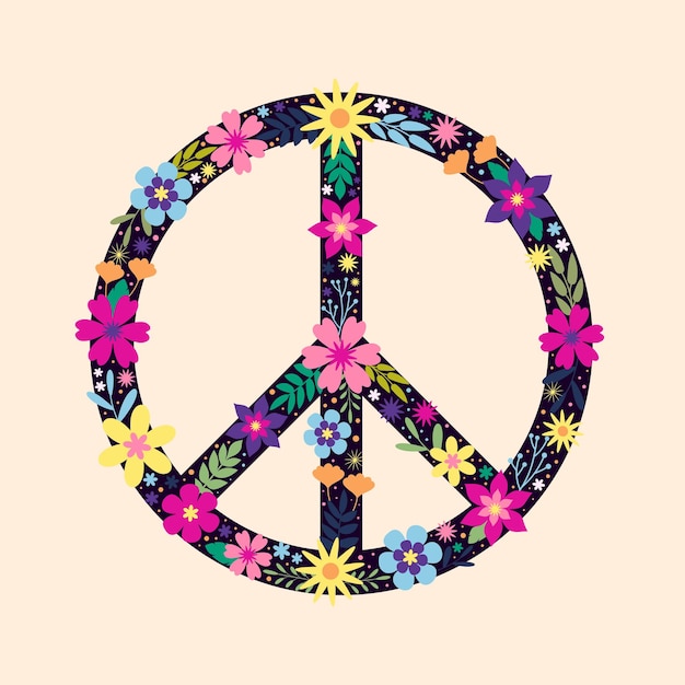 Flower icon of of the international symbol of peace peace sign emblem of the antimilitary movemen