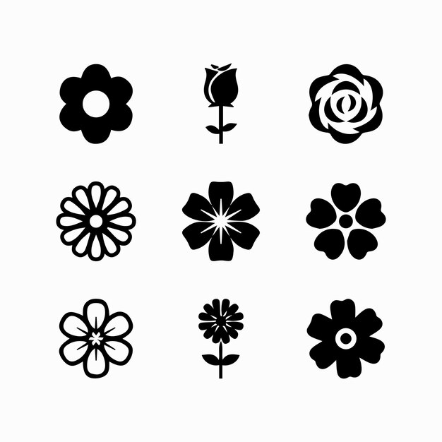 Vector flower icon set flowers silhouette