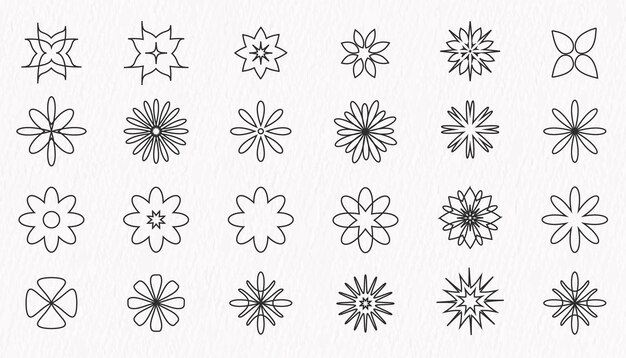 Icona del fiore imposta il disegno al tratto di icona e clipart del fiore di tipo diverso