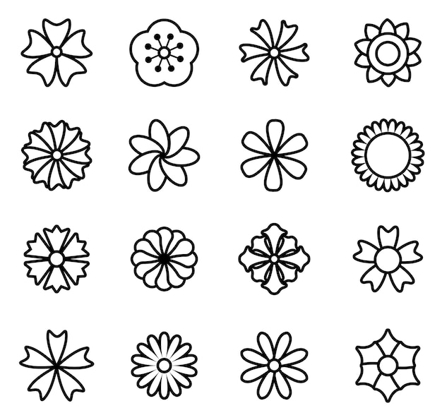 Flower icon set vector illustration outline