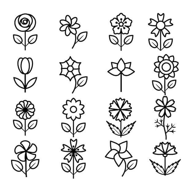 Flower icon set vector illustration outline