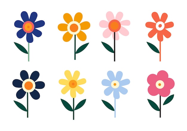 Flower icon set on white background