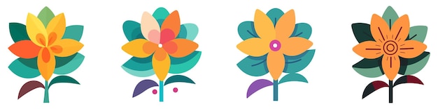 Flower icons set Collection of colorful flowers on white background