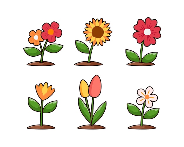 Vettore disegno illustrativo di fiori con varie forme tema di design primaverile