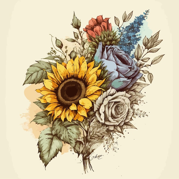 Vector flower illustration watercolor painting about flowers