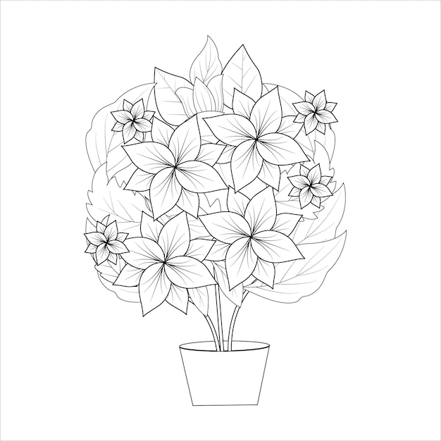 냄비 라인 그래픽 드로잉에 꽃 흰색 Backgroundvector 그림 그래픽 디자인에 고립 된 식물의 자연 봄 스케치
