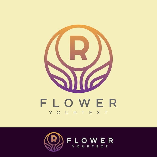 flower initial Letter R Logo design