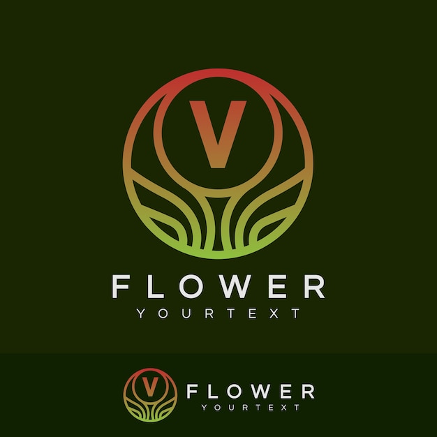 Flower initial letter v logo design