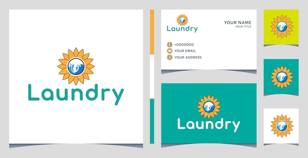 Vettore design del logo della lavanderia di fiori design del logo delle lavanderie design della macchina da lavaggio logo del servizio di lavanderia design del logo