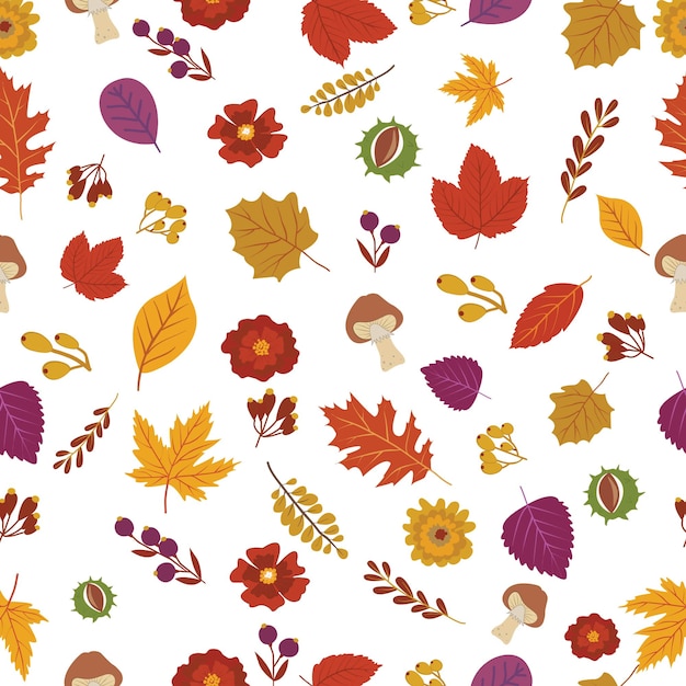 Flower and leaf in autumn seamless pattern.