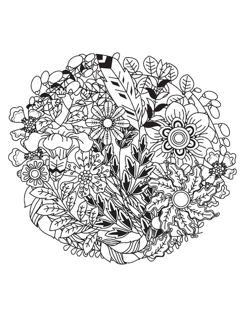 Vector Flower Mandala Coloring Book For Adults And Children Line Art In  Modern Graphic Styles Flowers Leaves And Twigs In Fashionable Styling A  Series Of Coloring Pages With Mandalas Stock Illustration 