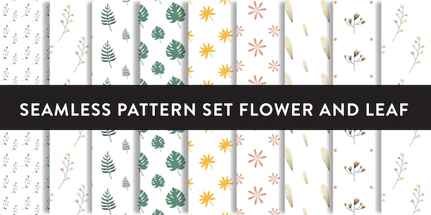 Flower and leaf seamless pattern set