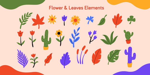 Коллекция элементов цветов и листьев