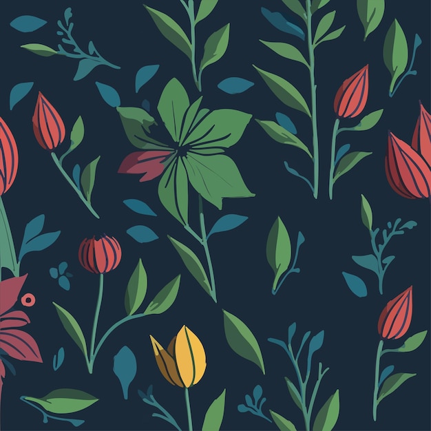 Flower and leaves seamless vector pattern vector background