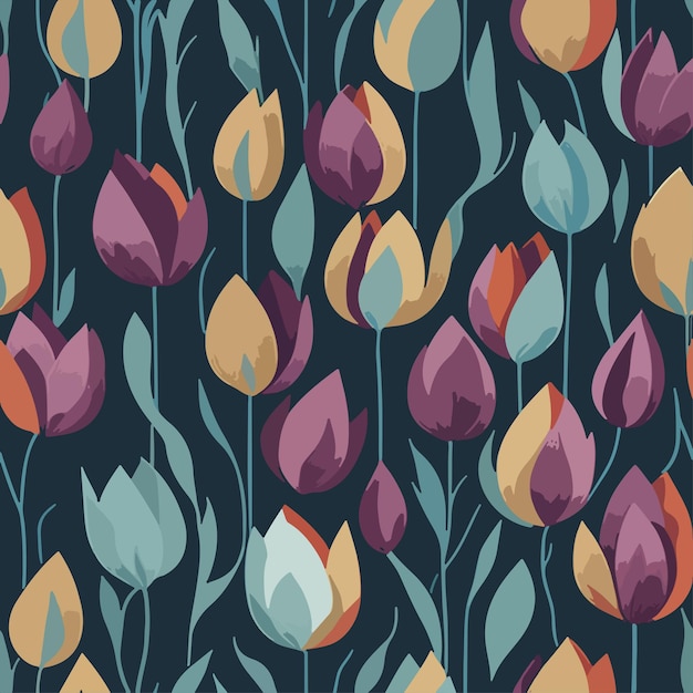 Flower and leaves seamless vector pattern vector background