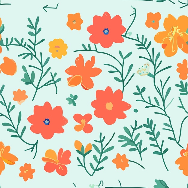 Flower and leaves seamless vector pattern vector background