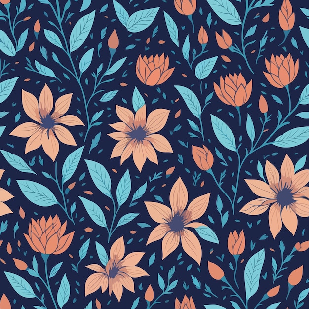 Flower and leaves seamless vector pattern vector background