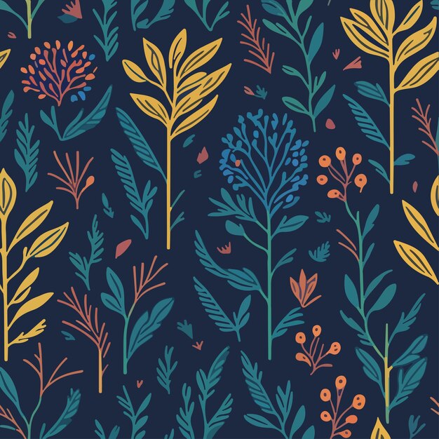 Vector flower and leaves seamless vector pattern vector background