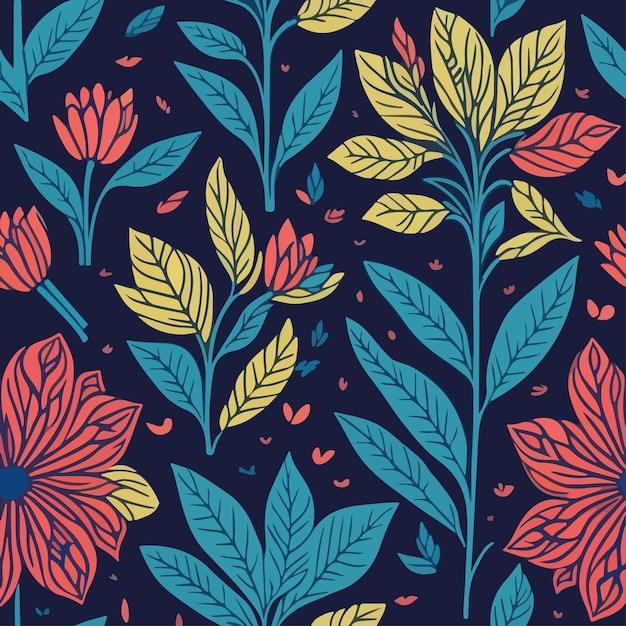 Flower and leaves seamless vector pattern vector background