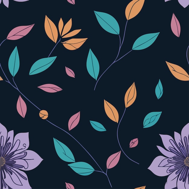 Flower and leaves seamless vector pattern vector background